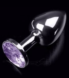 Маленькая анальная пробка 252 Small Silver Baby Purple с кристаллом – серебристый с лавандовым