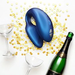 Сенсорный вибратор для пар We-Vibe Chorus Cosmic Blue, с пультом Д/У, 7,8 см, силикон, синий