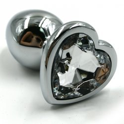 Средняя алюминиевая анальная пробка Kanikule Medium с кристаллом в форме сердца – серебристый с прозрачным