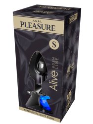 Металлическая анальная пробка Alive Mini Metal Butt, голубой кристалл, 7 см, диаметр 2,8 см, серебристый