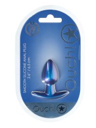 Гладкая анальная пробка Shots toys, 6,5 см, силикон, синий металлик