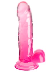 Прозрачный фаллоимитатор с мошонкой на присоске King Cock Clear 7, розовый