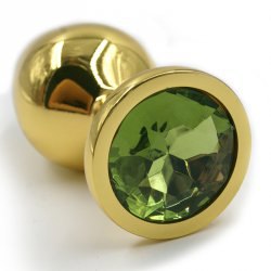 Маленькая алюминиевая анальная пробка Kanikule Small с кристаллом – золотистый с зеленым