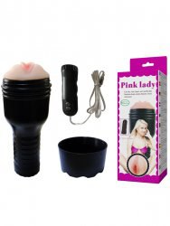Реалистичная вагина в футляре Pink Lady с вибрацией и проводным пультом – телесный