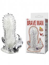 Насадка для удлинения пениса Brave Man со стимуляторами клитора и ануса с вибрацией – прозрачный