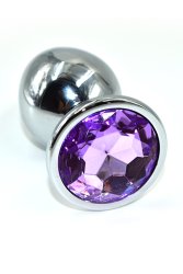 Серебряная анальная пробка с фиолетовым кристаллом (Large) Kanikule
