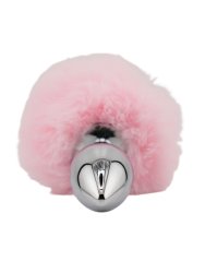 Серебристая анальная пробка с розовым заячьим хвостиком (Small) Kanikule