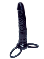 Насадка для двойного проникновения Anal Special black, с подхватом мошонки, 16 см, силикон, черный