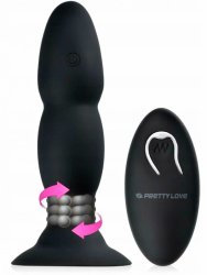 Анальная пробка Pretty Love, 14 см, 4 режима, с ротацией, с пультом Д/У, черный