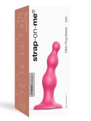 Гибкий фаллоимитатор Strap-On-Me Dildo Plug Beads Framboise, 14 см, 3 утолщения, розовый металлик