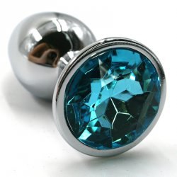 Маленькая алюминиевая анальная пробка Kanikule Small с кристаллом – серебристый с голубым