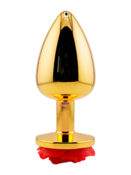 Золотая анальная пробка с ограничителем в форме красной розы, размер L, Kanikule