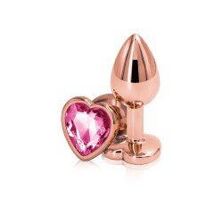 Алюминиевая анальная пробка Kanikule Pink Heart с розовым кристаллом в форме сердца, 6 см х 2,6 см, розовое золото, Small