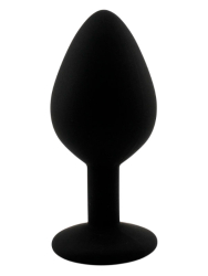 Средняя силиконовая анальная пробка Kanikule Medium с кристаллом – черный с черным