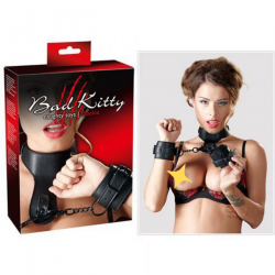 Ошейник с наручниками Bad Kitty Hals-Handfessel - черный