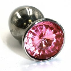 Большая алюминиевая анальная пробка Kanikule Large с кристаллом – серебристый со светло-розовым