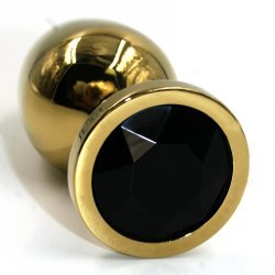 Маленькая алюминиевая анальная пробка Kanikule Small с кристаллом – золотистый с черным