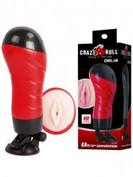Мастурбатор вагина в тубусе Crazy Bull Delia с вибрацией и креплением-присоской – телесный