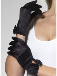 Короткие атласные перчатки с бантиками Леди (Fever) – черный