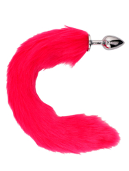 Серебристая анальная пробка с розовым гибким хвостом (Small)