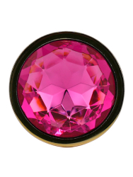 Маленькая алюминиевая анальная пробка Kanikule Small с кристаллом – золотистый с розовым