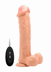 Электрический вибромассажер Vibrating Realistic Cock - 11 Inch - With Scrotum - Flesh
