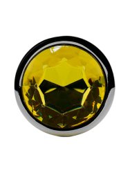 Серебристая анальная пробка с желтым кристаллом (Large) Kanikule