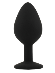 Средняя силиконовая анальная пробка Kanikule Medium с кристаллом – черный с прозрачным