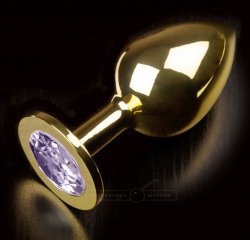 Большая анальная пробка 252 Large Gold Baby Purple с кристаллом – золотой с лавандовым