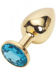 Маленькая анальная пробка Plug Gold с кристаллом	 – золотистый/голубой