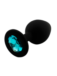 Средняя силиконовая анальная пробка Kanikule Medium с кристаллом – черный с голубым