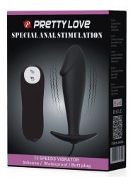 Реалистичная анальная вибропробка Pretty Love, 10 см, 12 режимов, с проводным пультом, черный