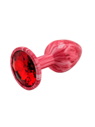 Эмалированная анальная пробка Kanikule Red Marble из алюминия с красным кристаллом, 7 см х 2,8 см, красный, Small