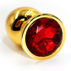 Большая алюминиевая анальная пробка Kanikule Large с кристаллом – золотистый с красным 