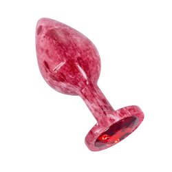 Эмалированная анальная пробка Kanikule Red Marble из алюминия с красным кристаллом, 7 см х 2,8 см, красный, Small