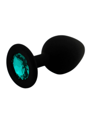 Средняя силиконовая анальная пробка Kanikule Medium с кристаллом – черный с изумрудным