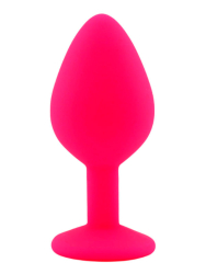 Средняя силиконовая анальная пробка Kanikule Medium с кристаллом – розовый с фиолетовым