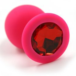 Большая силиконовая анальная пробка Kanikule Large с кристаллом – розовый с красным