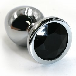 Маленькая алюминиевая анальная пробка Kanikule Small с кристаллом – серебристый с черным