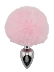 Серебристая анальная пробка с розовым заячьим хвостиком (Small) Kanikule