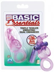 Кольцо Basic Essential Triple Tickler с вибрацией и петлей на мошонку – фиолетовый