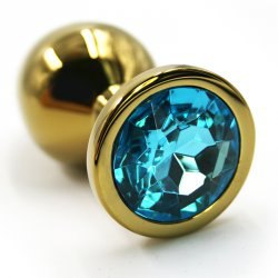 Средняя алюминиевая анальная пробка Kanikule Medium с кристаллом – золотистый с голубым