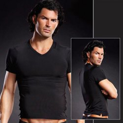 Мужская черная футболка BlueLine с V-образным вырезом – L/XL
