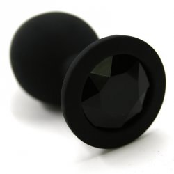 Средняя силиконовая анальная пробка Kanikule Medium с кристаллом – черный с черным