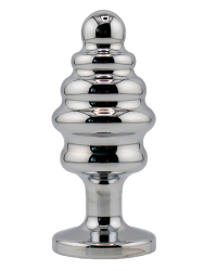 Серебряная ребристая анальная пробка с темно-синим кристаллом (Medium)