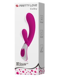 Изогнутый вибратор-кролик G-spot, 7 режимов, 22 см, силикон, розовый с белым