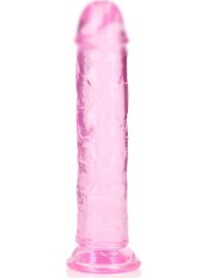 Реалистичный фаллоимитатор RealRock Straight Realistic, 20 см, ТПЕ, прозрачный розовый