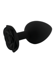 Силиконовая анальная пробка Kanikule Black Rose с ограничителем в форме розочки, 10 см х 4,5 см, чёрный, Large
