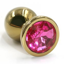 Средняя алюминиевая анальная пробка Kanikule Medium с кристаллом – золотистый с розовым