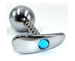 Серебряная анальная пробка для ношения из нержавеющей стали со светло-голубым кристаллом (Small)